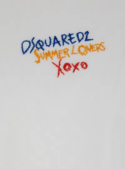 Dsquared2 White T Shirt With Round Neck And Embroidered Logo On The Front In Cotton Woman