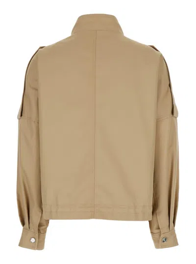 Pinko Beige Jacket With High Collar And Flap Pockets On The Front In Cotton Blend Woman
