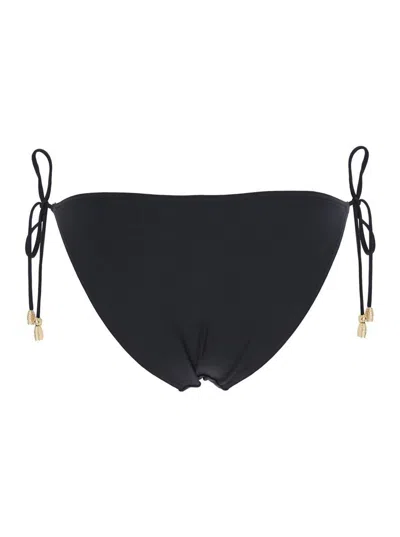 Eres Exquise Black Bikini Bottoms With Beaded Embellishments And Adjustable Tie Closure In Tech Fabric St In Black