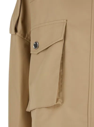 Pinko Beige Jacket With High Collar And Flap Pockets On The Front In Cotton Blend Woman