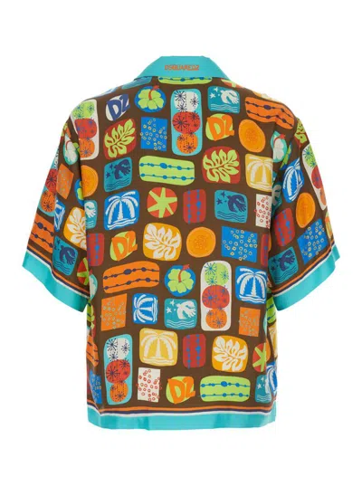 DSQUARED2 MULTICOLOR SHIRT WITH CUBAN COLLAR AND ALL-OVER PRINTED MOTIF IN SILK MAN 
