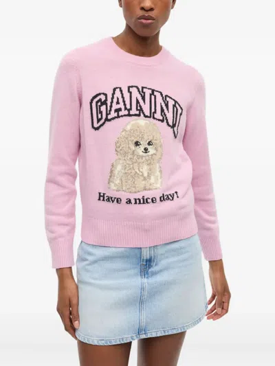 Ganni Poodle Pink Crewneck Jumper In Pink