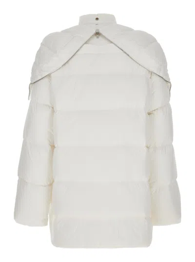 Moncler X Rick Owens 'cyclopic' White Down Jacket With Removable Hood And Logo Patch