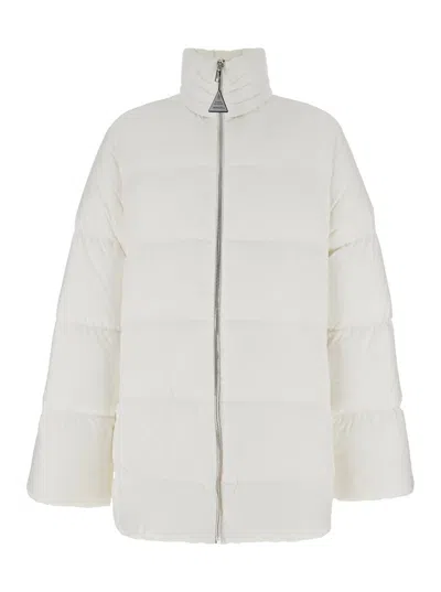 Moncler X Rick Owens 'cyclopic' White Down Jacket With Removable Hood And Logo Patch
