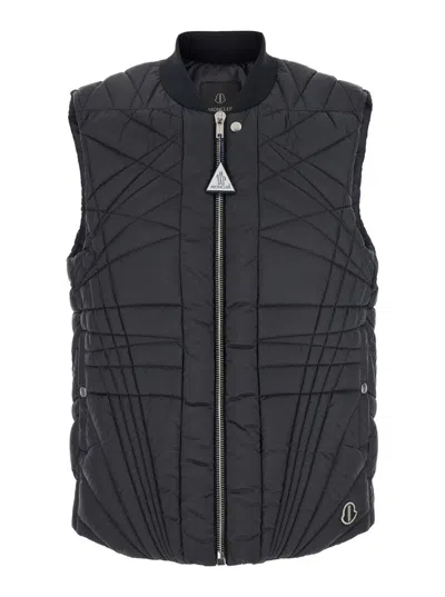 Moncler X Rick Owens 'megapenta' Black Vest With Logo Detail On The Zip Puller And Logo Patch On The Front