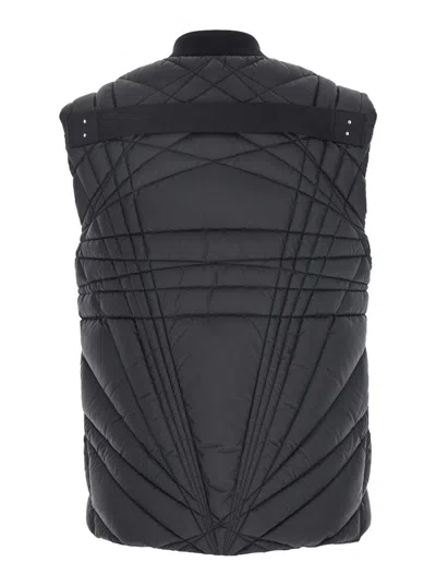 Moncler X Rick Owens 'megapenta' Black Vest With Logo Detail On The Zip Puller And Logo Patch On The Front