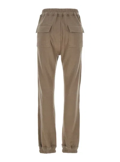 Moncler X Rick Owens Beige Joggers With Elastic Drawstring Waist And Logo Patch On The Front In Cotton Woman
