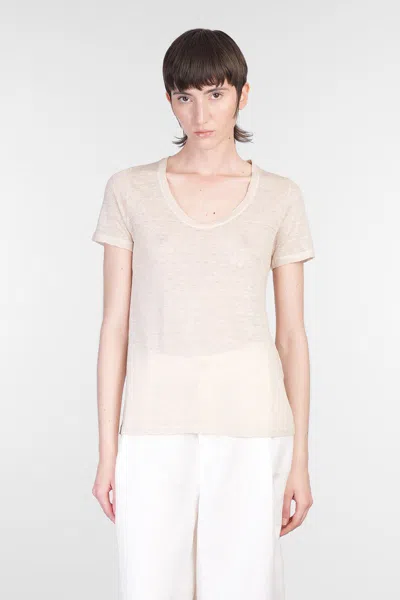 120% Lino Relaxed White Linen T-shirt With Scoop Neckline