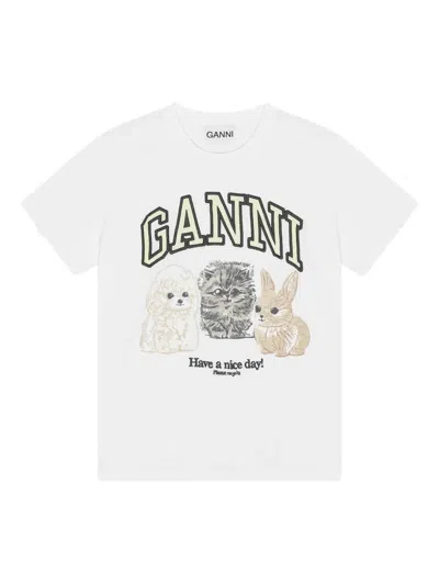 Ganni Animals White T-shirt