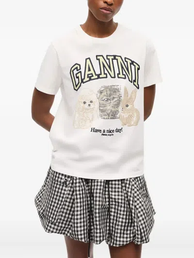 Ganni Animals White T-shirt