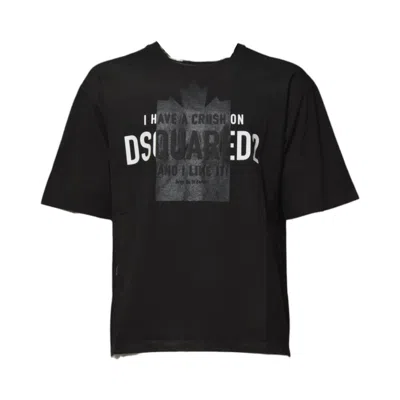 Dsquared2 Loose Fit Black T-shirt With Spray-dyed Finish And Bold Print