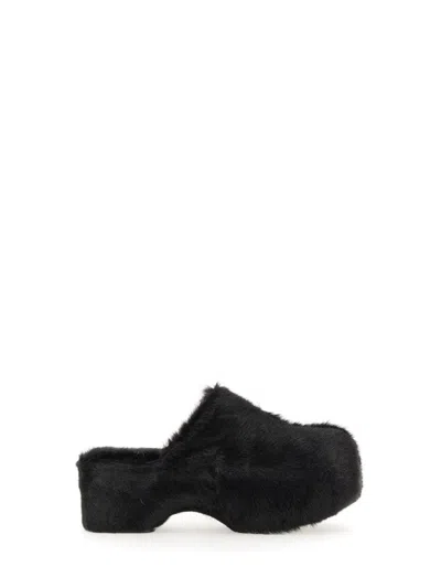 Jil Sander Platform Mules With Plush Fur And Rounded Toe