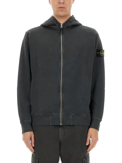 Stone Island Front Zip Closure Grey Zipper Hoodie