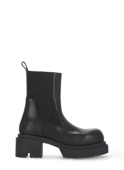Rick Owens Womens Black Beatle Bogun Leather Heeled Boots
