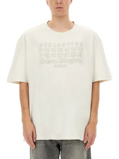 Maison Margiela Cream Cotton T-shirt With Embossed Logo