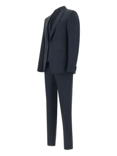 Corneliani Wool Three-piece Formal Suit In Blue