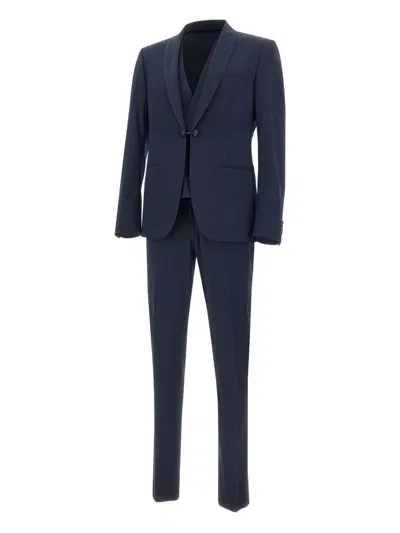 Corneliani Wool Three-piece Formal Suit In Blue