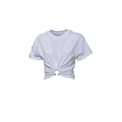 Rabanne White Crewneck Top With Short Sleeves And Ruched Cut-out On The Front In Cotton Woman