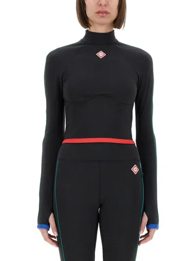 Casablanca Stripe Long-sleeve Cropped Activewear Top