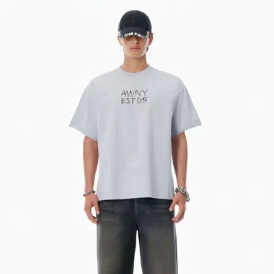Alexander Wang Light Grey Cotton Boxy Logo T-shirt In Gray