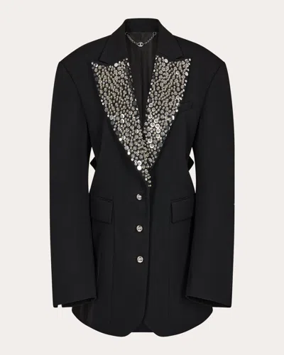 Rabanne Embroidered Wool Blazer In Black