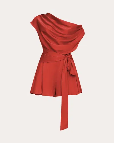 Andrea Iyamah Women's Edah Satin Asymmetric Draped Romper