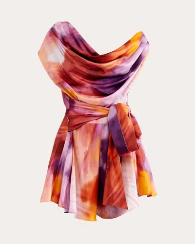 Andrea Iyamah Women's Edah Abstract Satin Asymmetric Draped Romper