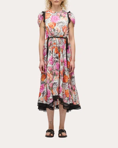 3.1 Phillip Lim S25190947rot Floral Collage Dress With Ruching In Rose Multi