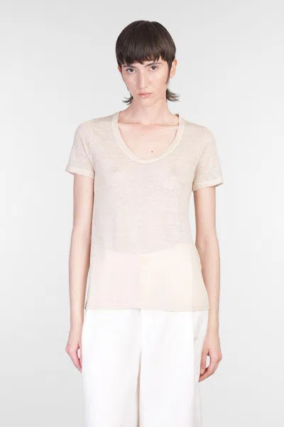 120% Lino Relaxed White Linen T-shirt With Scoop Neckline