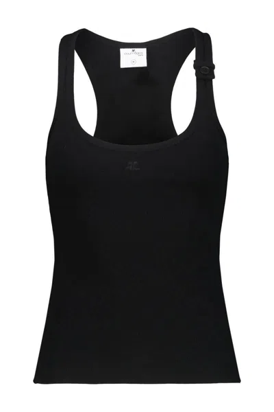 Courrèges Courreges Black Racerback Tank Top With Logo Patch