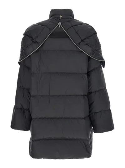 Moncler X Rick Owens 'cyclopic' Black Down Jacket With Removable Hood And Logo Patch In Tech Fabric Woman