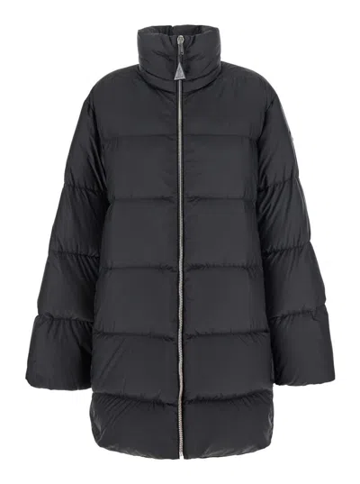 Moncler X Rick Owens 'cyclopic' Black Down Jacket With Removable Hood And Logo Patch In Tech Fabric Woman