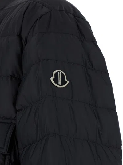 Moncler X Rick Owens Black Down Jacket With Logo Patch On The Sleeve And Snap Buttons In Tech Fabric Man