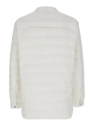Moncler X Rick Owens White Down Jacket With Logo Patch On The Sleeve And Snap Buttons In Tech Fabric Man