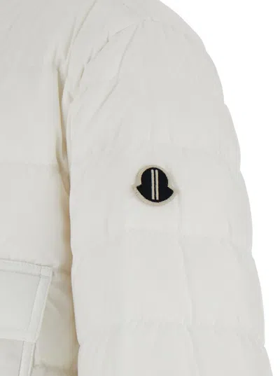 Moncler X Rick Owens White Down Jacket With Logo Patch On The Sleeve And Snap Buttons In Tech Fabric Man