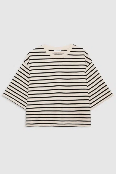 Anine Bing Womens Blk Stripe French Terry Myers Cropped Cotton-blend T-shirt Xs In Neutral