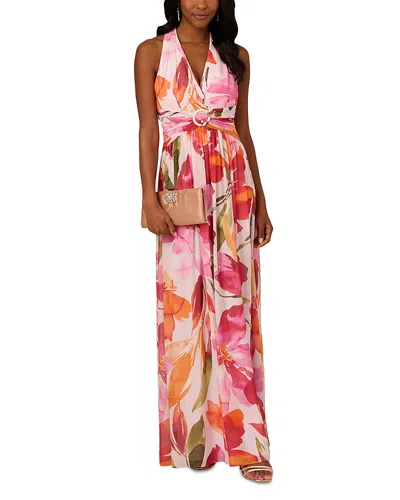 Adrianna Papell Floral Print Chiffon Gown In Multi