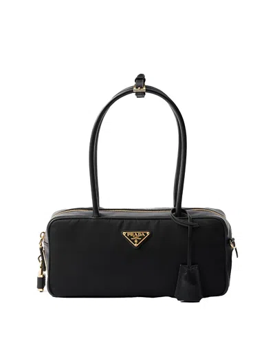Prada Re-nylon And Leather Small Top-handle Bag With Padlock In Black