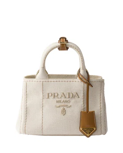 Prada Jardiniere Linen Blend Mini-bag In Beige