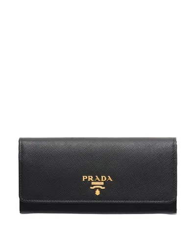 Prada Womens Black Brand-plaque Large Saffiano Leather Wallet