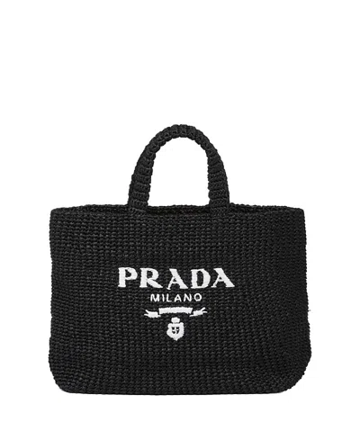 Prada Raffia Tote Bag In Black
