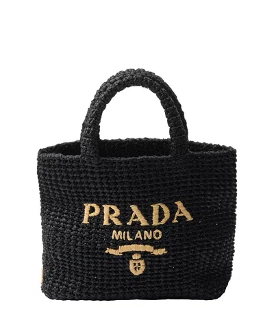 Prada Small Crochet Tote Bag In Black