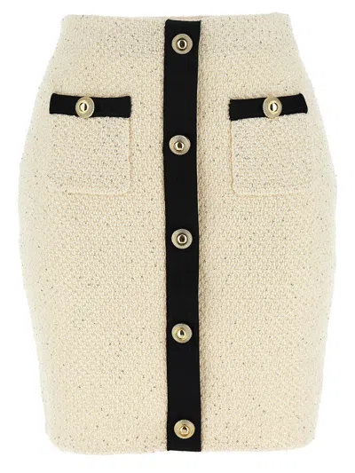 Self-portrait Sequin-embellished Knitted Mini Skirt In Neutral