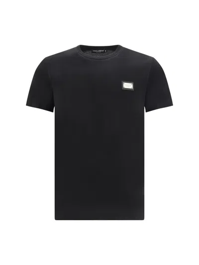 Dolce & Gabbana Cotton T-shirt With Metal Plaque Featuring Front Logo