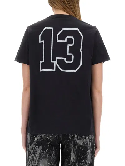 Ganni Black Crewneck T-shirt With Maxi Logo Lettering On The Front And Maxi Print On Front And Rear