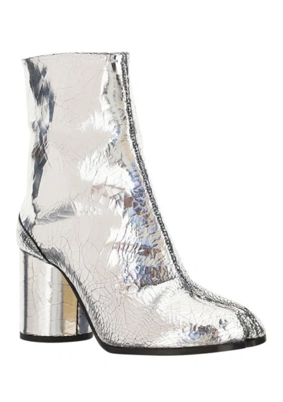 Maison Margiela Tabi Split-toe Crinkled Metallic Patent-leather Ankle Boots