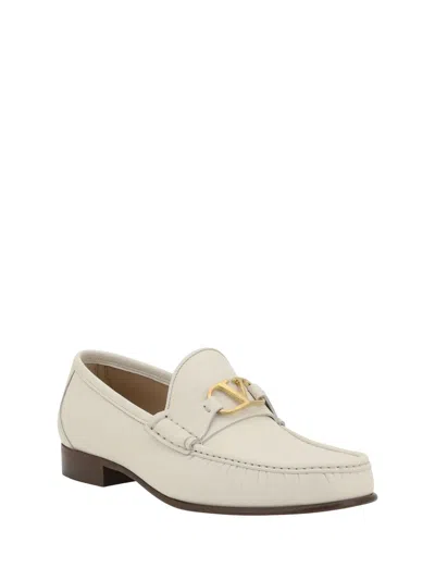 Valentino Garavani Ivory Leather V Logo Signature Loafers In White