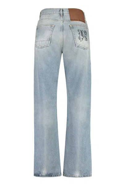 Palm Angels Loose-fit Jeans In Blue Denim With Pa Monogram