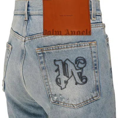 Palm Angels Loose-fit Jeans In Blue Denim With Pa Monogram