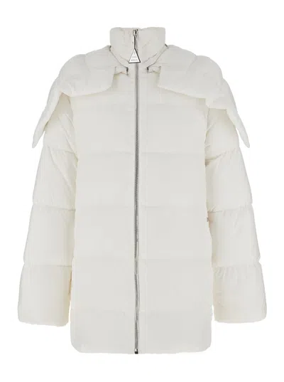 Moncler Genius Cyclopic White Down Jacket With Removable Hood And Logo Patch In Tech Fabric Man In White